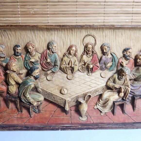 The Last Supper 3D Heavy Resin Wall Plaque 12.5x7.25" Colourful Italy Vintage - Picture 4 of 9